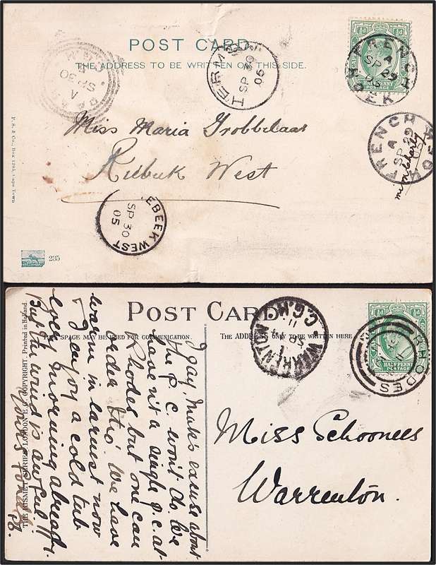 12 x CoGH Post Cards 1904/11 - French Hoek, Riebeek West, Rhodes, Warrenton etc