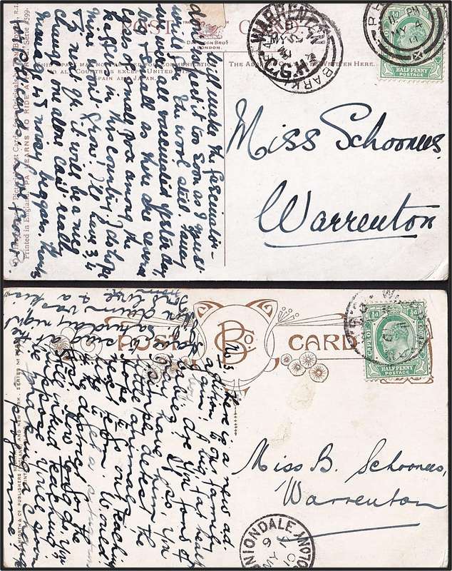 12 x CoGH Post Cards 1904/11 - French Hoek, Riebeek West, Rhodes, Warrenton etc