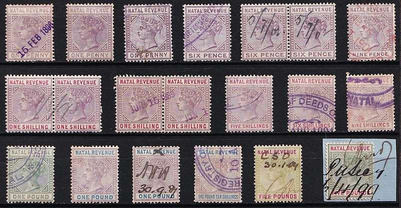Natal Queen Victoria Used REVENUE Issues up to the £5 - Great Study Lot!