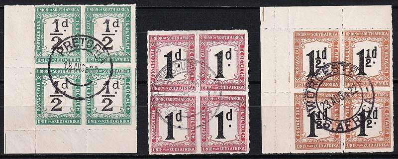 1922 Union Postage Due Set CC.8/10 - Scarce as Used Blocks  @ CV  R1,400+