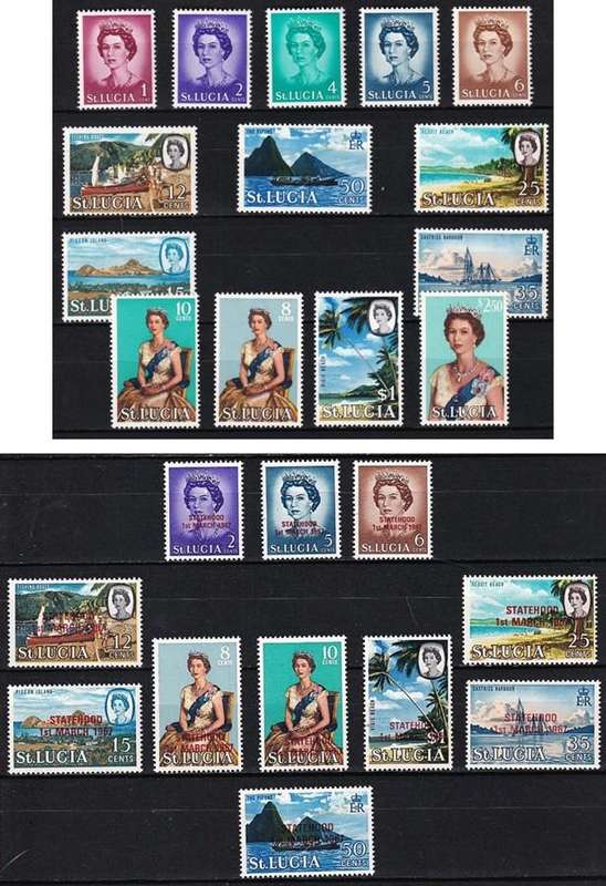 1964 St Lucia QEII Full UMM(**) Set + 1967 Overprinted Full UMM(**) Set