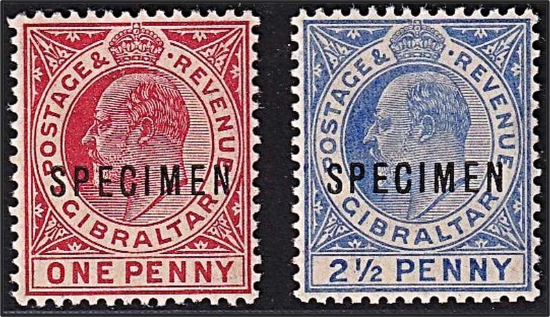 1906/7 Gibraltar KEVII SG.67 & 69 MM(*) - Overprinted SPECIMEN