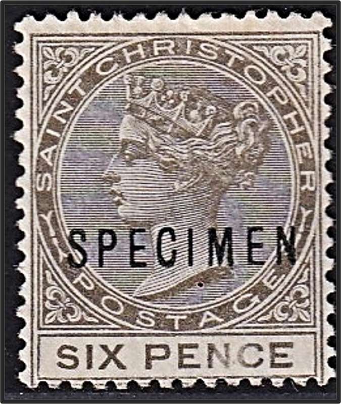 1882 St. Christopher  6d Queen Victoria SG.19 Mint(No Gum) - Overprinted SPECIMEN