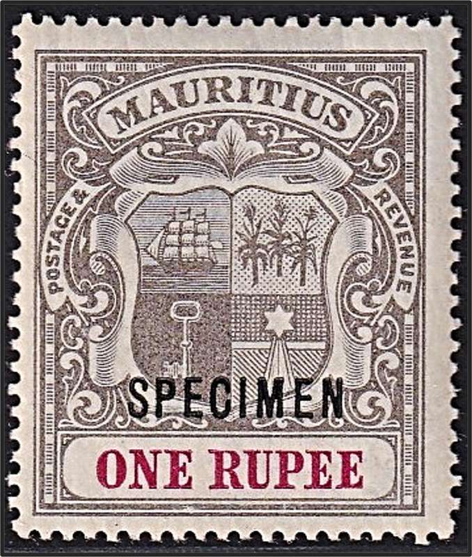 1902 Mauritius 1 Rupee Arms Issue SG.153 MM(*) - Overprinted SPECIMEN