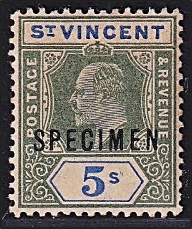 1902 St. Vincent 5/- KEVII SG.84 MM(*) - Overprinted SPECIMEN