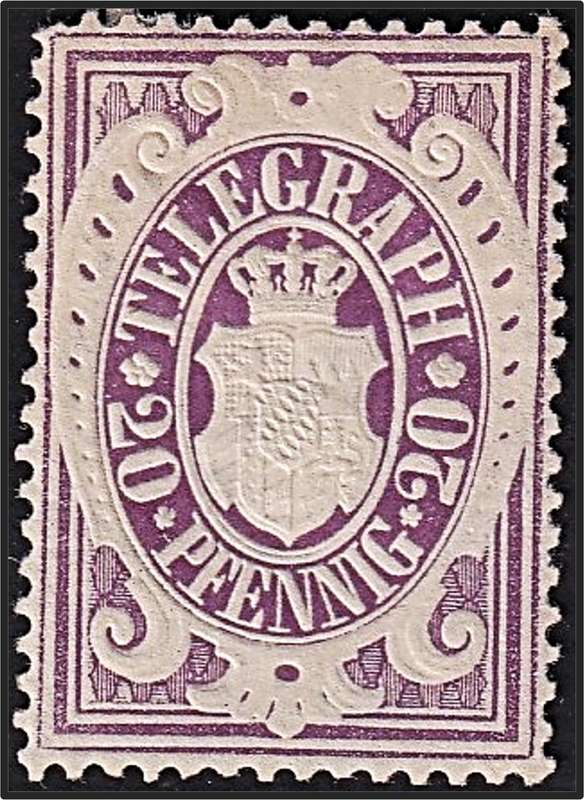 1876 Bavaria 20 pfennig Telegraph MM(*) Issue - Scarce with High CV!