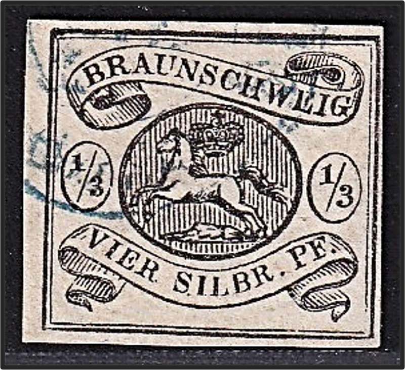 1853 Braunschweig Gr Black, Brownish Paper VFU @ CV  R6,225+