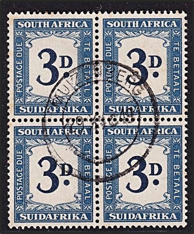 1948/9 Union 3d Postage Due VFU Block, Muizenberg PM  @ CV  R1,200