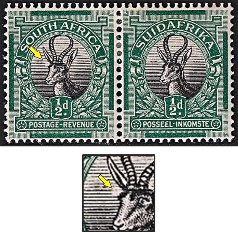 1926 Union ½d CC.29P MM(*) Variety - White Mark Top of Eye/Missing Shading