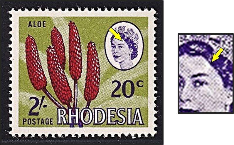 1967/8 Rhodesia Dual Currency UMM(**) Variety - White Mark from Eye to Hairline - RARE