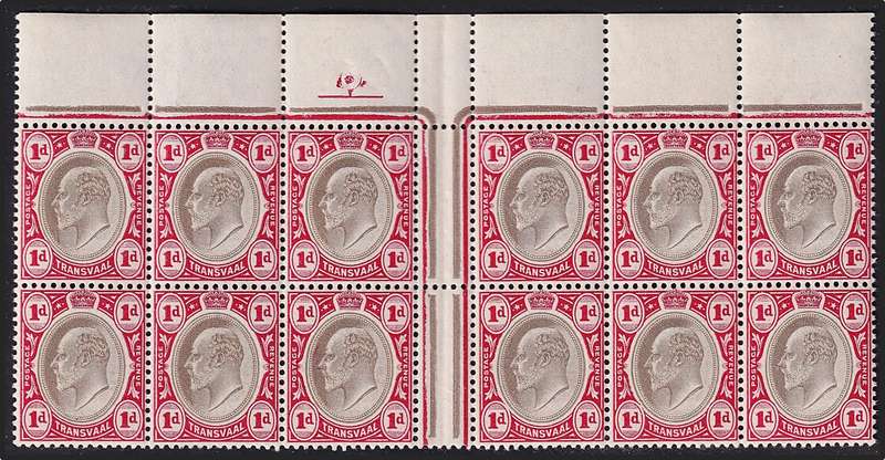 1902 Transvaal KEVII CC.250, Crown CA Wmk UMM(**) T-Gutter Block - Great Positional Piece!