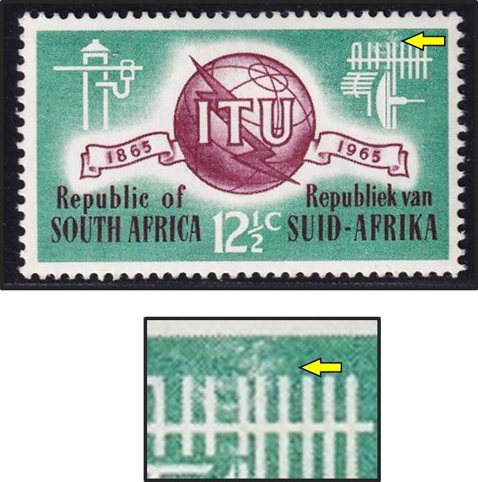 1965 RSA 12½c ITU MM(*) Variety - Cobweb in Antenna