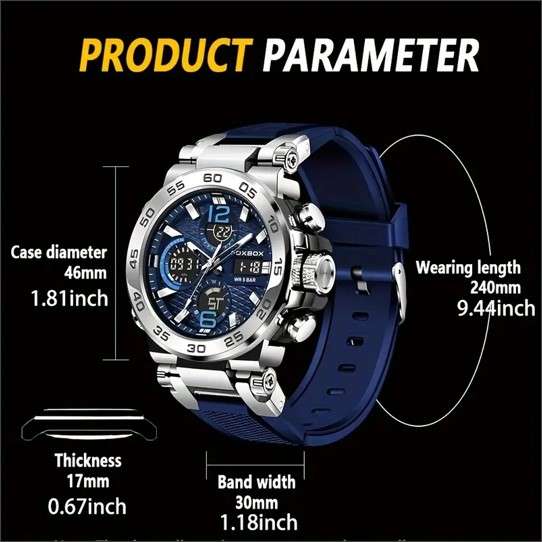 Foxbox Men's Military-Style Hiking Sports Watch, Dual Display, Quartz Movement (Blue)
