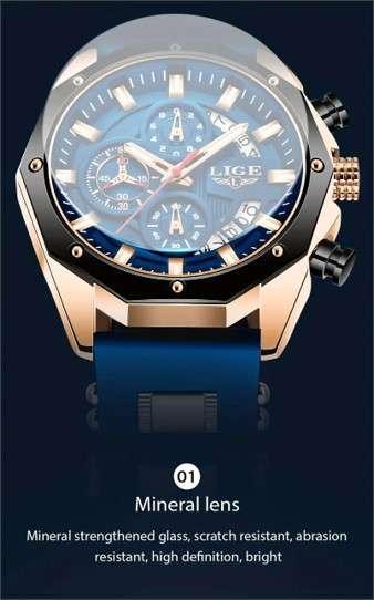 Top Brand LIGE Sports Chronograph Men's Watch, Luxury Luminous Quartz Clock, Large Dial