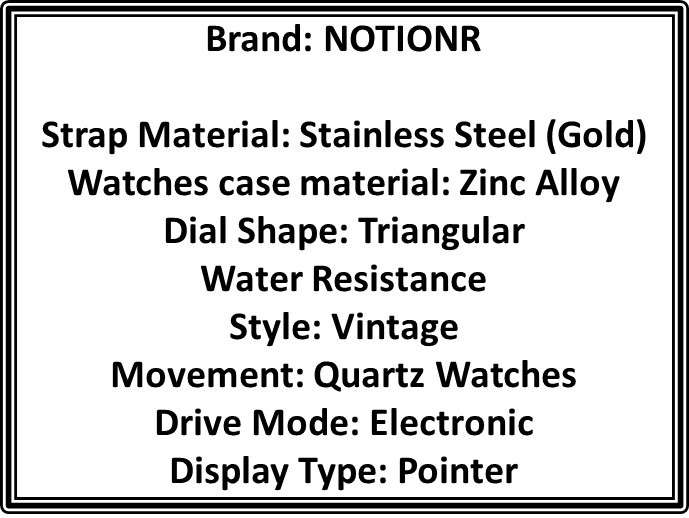 NOTIONR Triangular Elegant Men's Quartz Wrist Watch with Calendar, Golden Dial, Stainless Steel Band