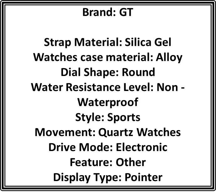 GT Men's Sports Alloy Wrist Watch With Silicone Strap, Japanese Movement