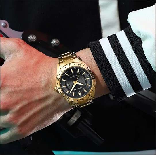 CRRJU 5007 High Quality Luxury Full Stainless Steel Quartz Watch For Men - Golden Black Color