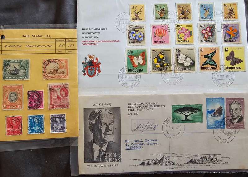 Stamps galore. 2 xFDCs and a shoe box of stamps
