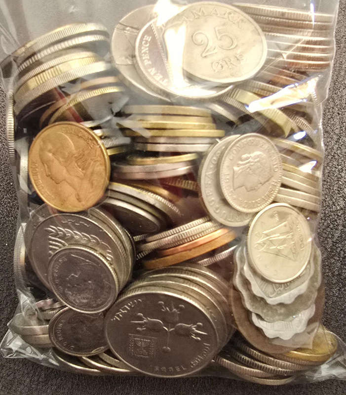 Unvalued international coins of various  decimels and eras