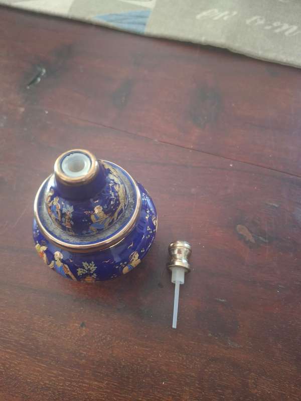 Blue Vintage Greece oil perfumes Bottle and solid perfume pot with Greek goddess scenes