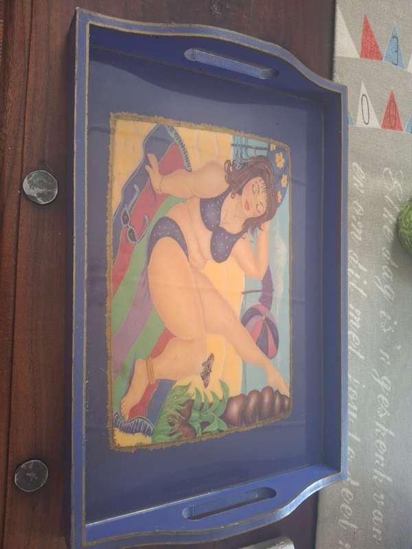 Blue wooden tray