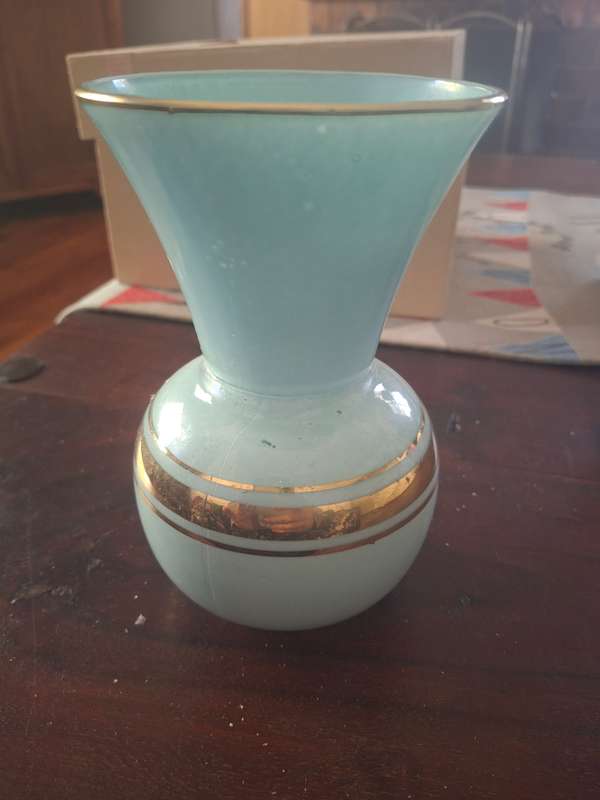 Turquoise and Gold French Glass Vase