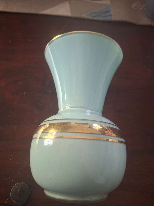 Turquoise and Gold French Glass Vase