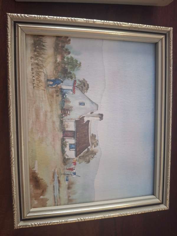 E Eborall - Fisherman`s houses - A lovely mixed media painting