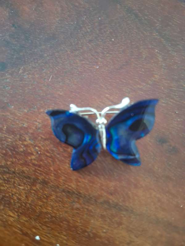 Brooch  Vintage Silver Tone Butterfly Brooch with Blue Enamel Design