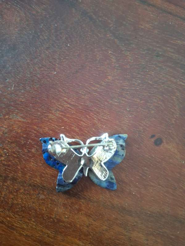 Brooch  Vintage Silver Tone Butterfly Brooch with Blue Enamel Design