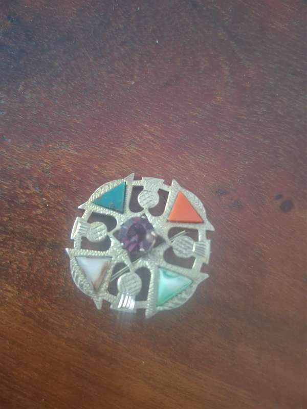 1950s Scottish Sterling Silver Faux Stones Thistle Brooch Hallmarked