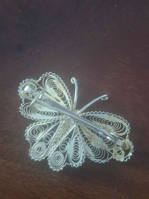 Sterling Silver Filigree Butterfly Brooch C1950s
