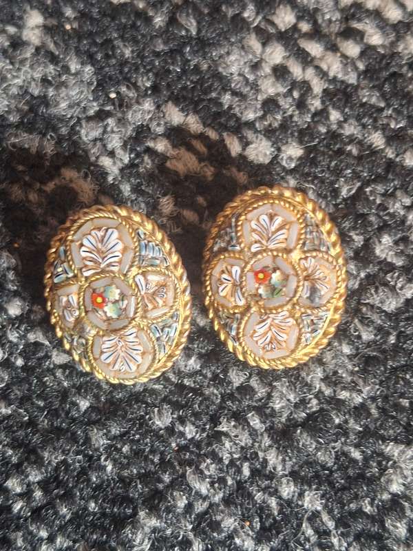 Vintage oval Micro Mosaic clipp on earrings