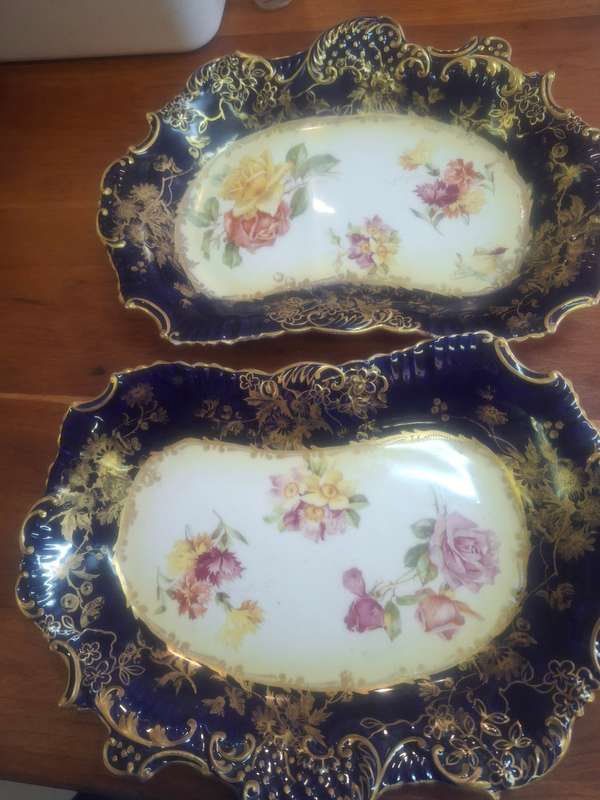Antique Hammersley Dessert Plate Kidney shape Hand painted flowers