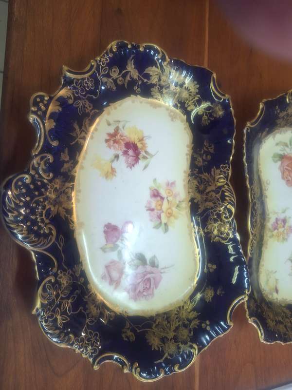 Antique Hammersley Dessert Plate Kidney shape Hand painted flowers