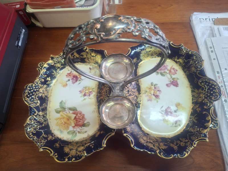 Antique Hammersley Dessert Plate Kidney shape Hand painted flowers