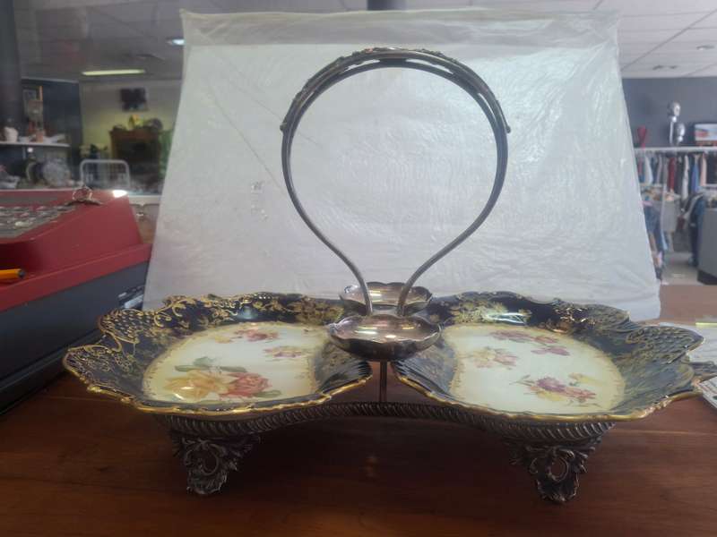 Antique Hammersley Dessert Plate Kidney shape Hand painted flowers