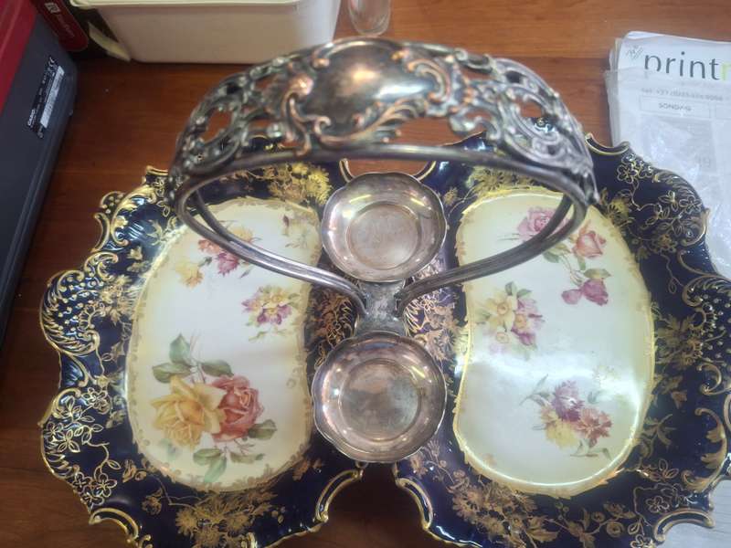 Antique Hammersley Dessert Plate Kidney shape Hand painted flowers