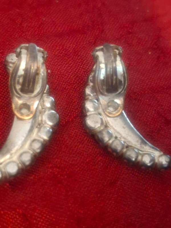 Vintage moon shaped earrings clip on satin glass and crystal