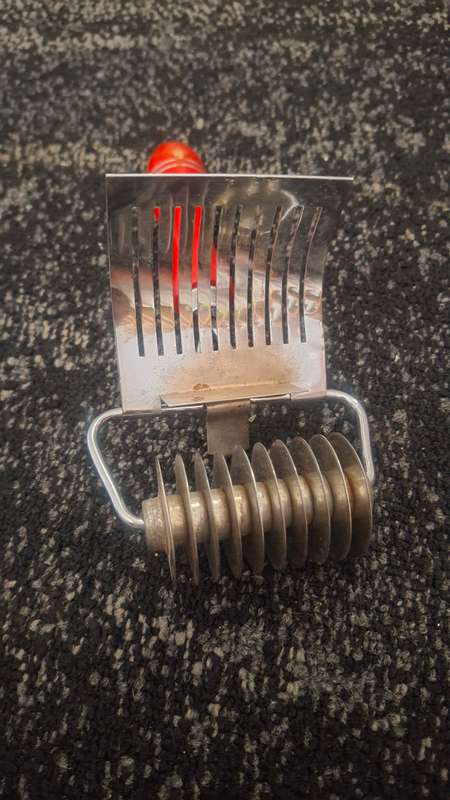 Vintage Nutbrown Chopper / Pasta Cutter Utensil Yellow Handle Made in E