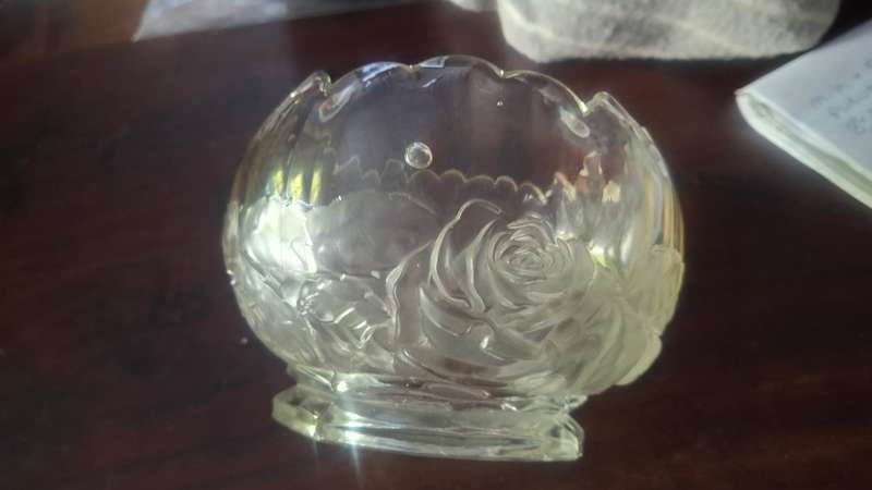 Rare Vintage Fenton Crystal Satin Glass Water Lily Rose Bowl Vase Rose Waterlily Pad Flower Floral