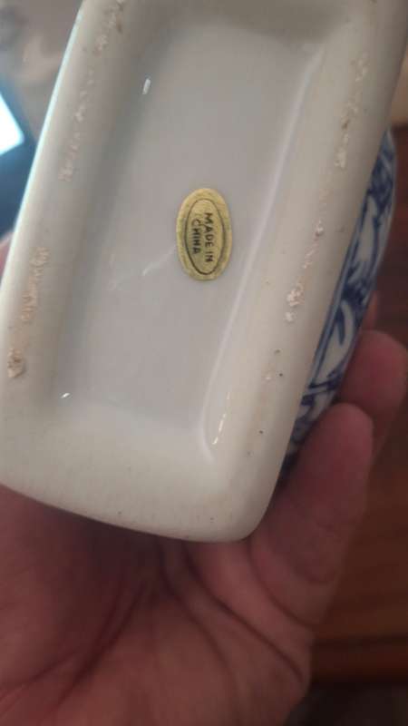 Vintage Chinese Porcelain Blue & White Octagonal Flat Floral Lided Teapot