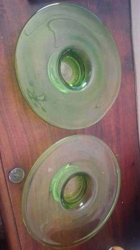 Green glass candle holders
