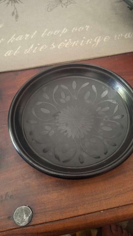 Vintage handmade black stone carved plate