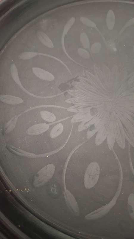 Vintage handmade black stone carved plate