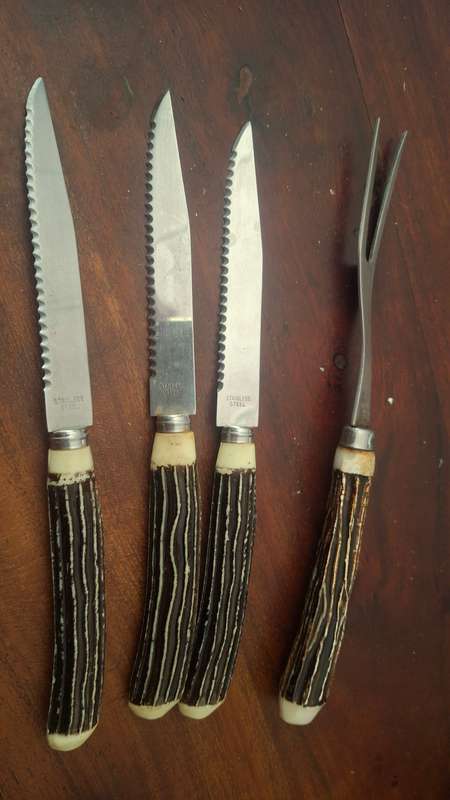 Vintage faux bone handle knifes and fork