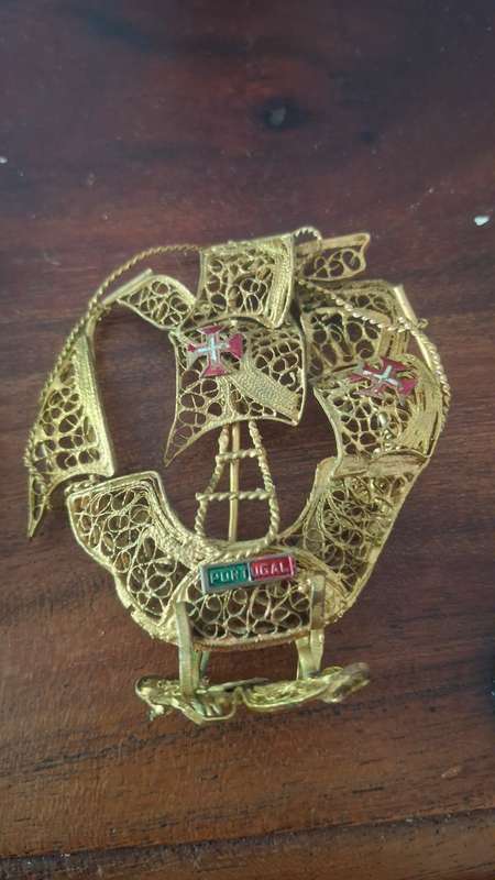 Vintage Miniature Brass Filigree Sailing Ship-Portugal-x2