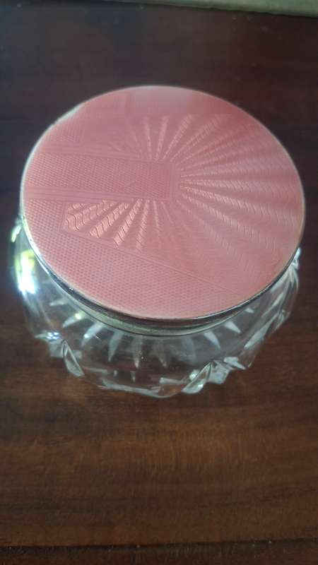 Vintage pink cut glass bowl with lid