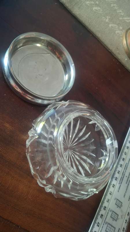Vintage pink cut glass bowl with lid