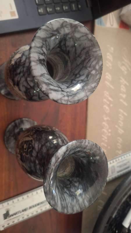 Vintage Black Marble vase decorated with etched bird and dragon